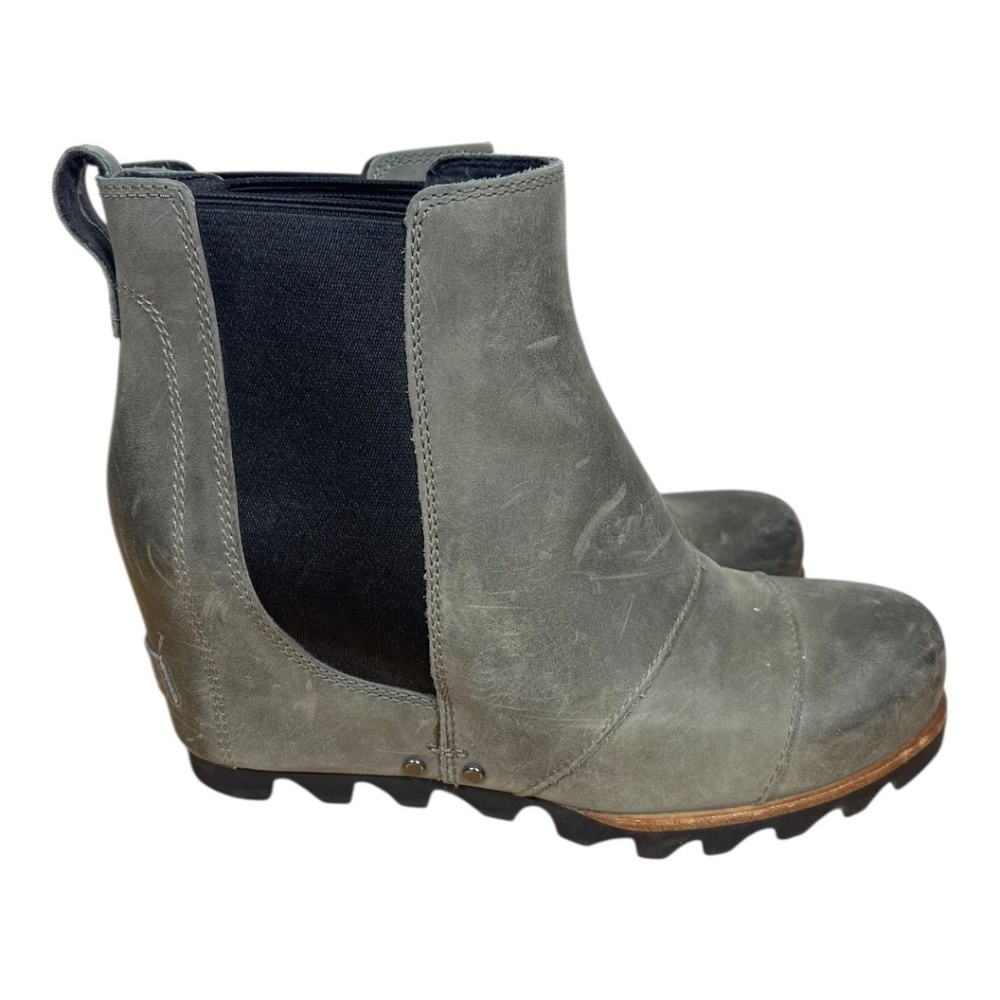Sorel Women's Lea US6.5 Wedge Waterproof Leather Gray Chelsea Ankle Boots